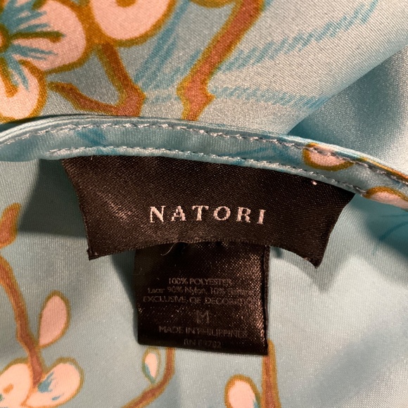 NATORI size M Light Blue Cherry Blossom satin cami / camisole top - Picture 6 of 9